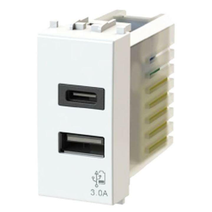 4BOX STECKDOSE MIT USB-STECKER TYP C UND TYP A 3.0A FÜR VIMAR PLANA WEISS 4B.V14.USB.30