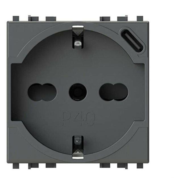 4 BOX PRESA SCHUKO P40 CON USB 3.0A CON CONNETTORE TIPO C PER VIMAR ARKE METAL  4B.V19M.P40.USB