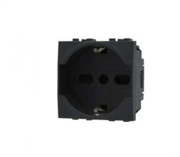 Presa schuko unel 3.0 Gem compatibile con Vimar Plana 14210 16A nero - 614N
