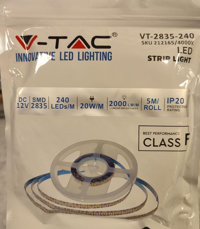 Striscia led V-tac 12V 4000K IP20 5 metri - VT-2835 -2165- 212165