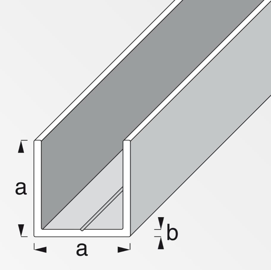 Profilo quadrato a U Alfer Aluminium 15.5x1.5mm lunghezza 2.5m naturale - 25426 02