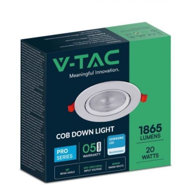 V-tac 20W 3000K weiß VT-2-20 - 21842 Verstellbarer LED-Einbaustrahler
