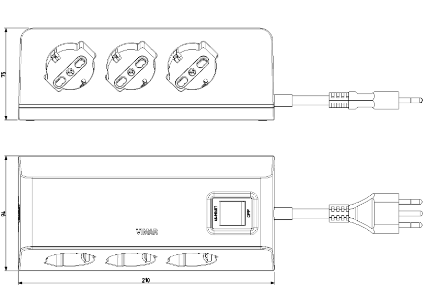 Presa mobile da scrivania Vimar 2P+T 10A 250V con 3 USB nero - 00608.CC