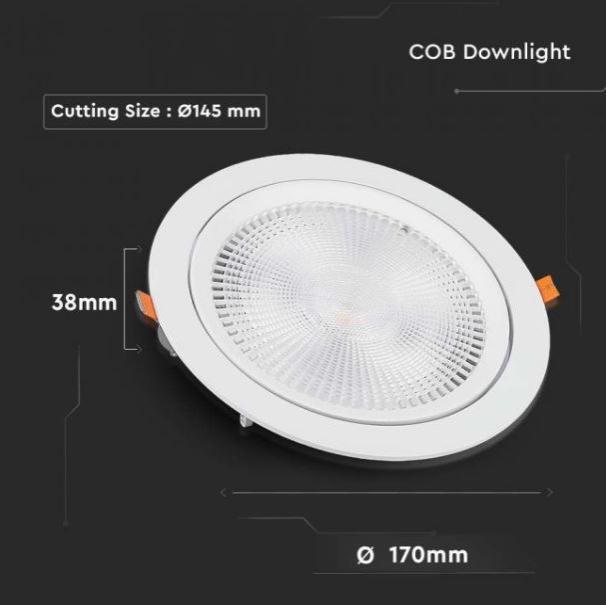 V-tac 20W 3000K weiß VT-2-20 - 21842 Verstellbarer LED-Einbaustrahler