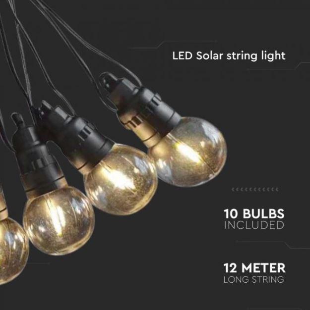 Catenaria led  con pannello solare e telecomando V-tac 3000K 12 metri con 10 lampadineVT-70512 - 7804