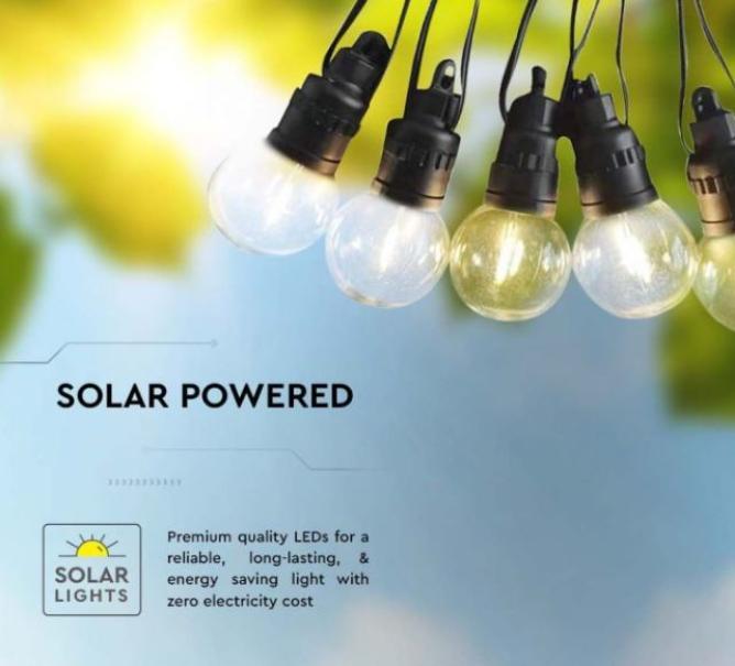 Catenaria led  con pannello solare e telecomando V-tac 3000K 12 metri con 10 lampadineVT-70512 - 7804