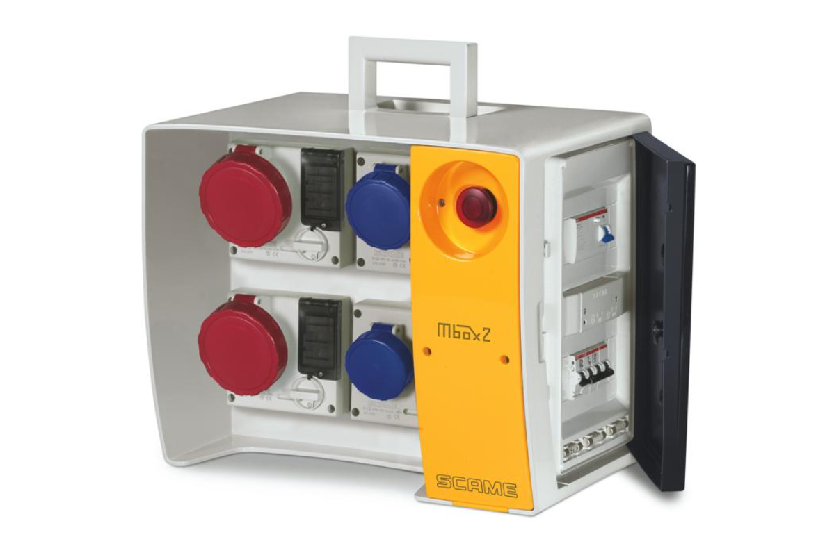 Quadro di distribuzione portatile Scame Mbox2 con prese e pulsante di sgancio