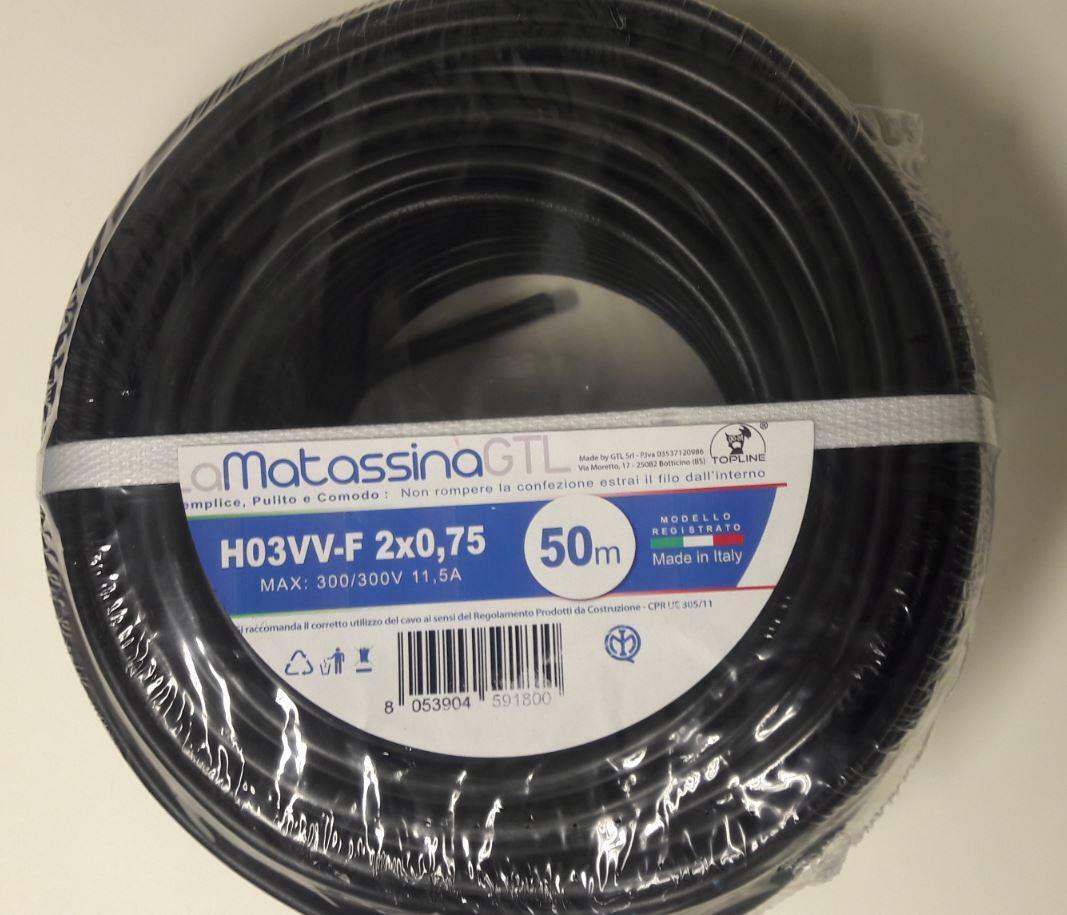 go-at topline go-at topline 50mt di cavo multipolare h03vv-f sezione 2x0,75 nero h03vv-f/2x075ne/b50 - foto 1