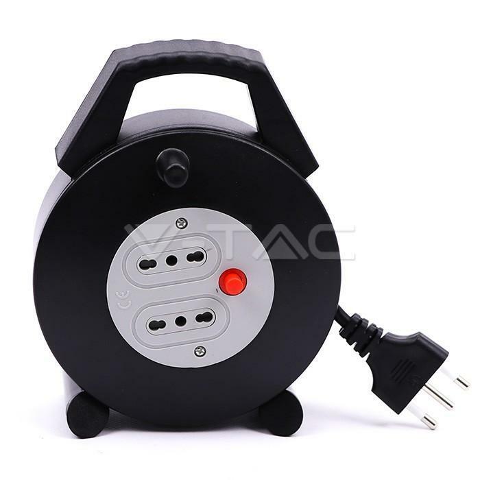 v-tac v-tac avvolgicavo 2200w 2 prese bipasso 10/16a con protezione termica ripristinabile cavo 5mt colore nero 8700 - foto 1