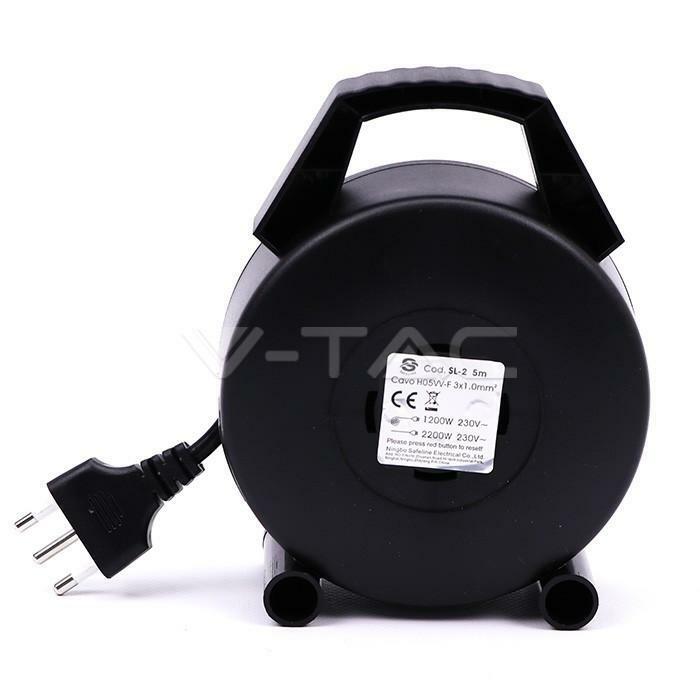 v-tac v-tac avvolgicavo 2200w 2 prese bipasso 10/16a con protezione termica ripristinabile cavo 5mt colore nero 8700 - foto 2