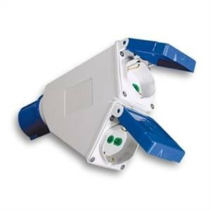 Adattatore industriale ip44 da spina 2p+t 16a cee blu a 2 prese 2p+t 16a bipasso/standard ted. 73104