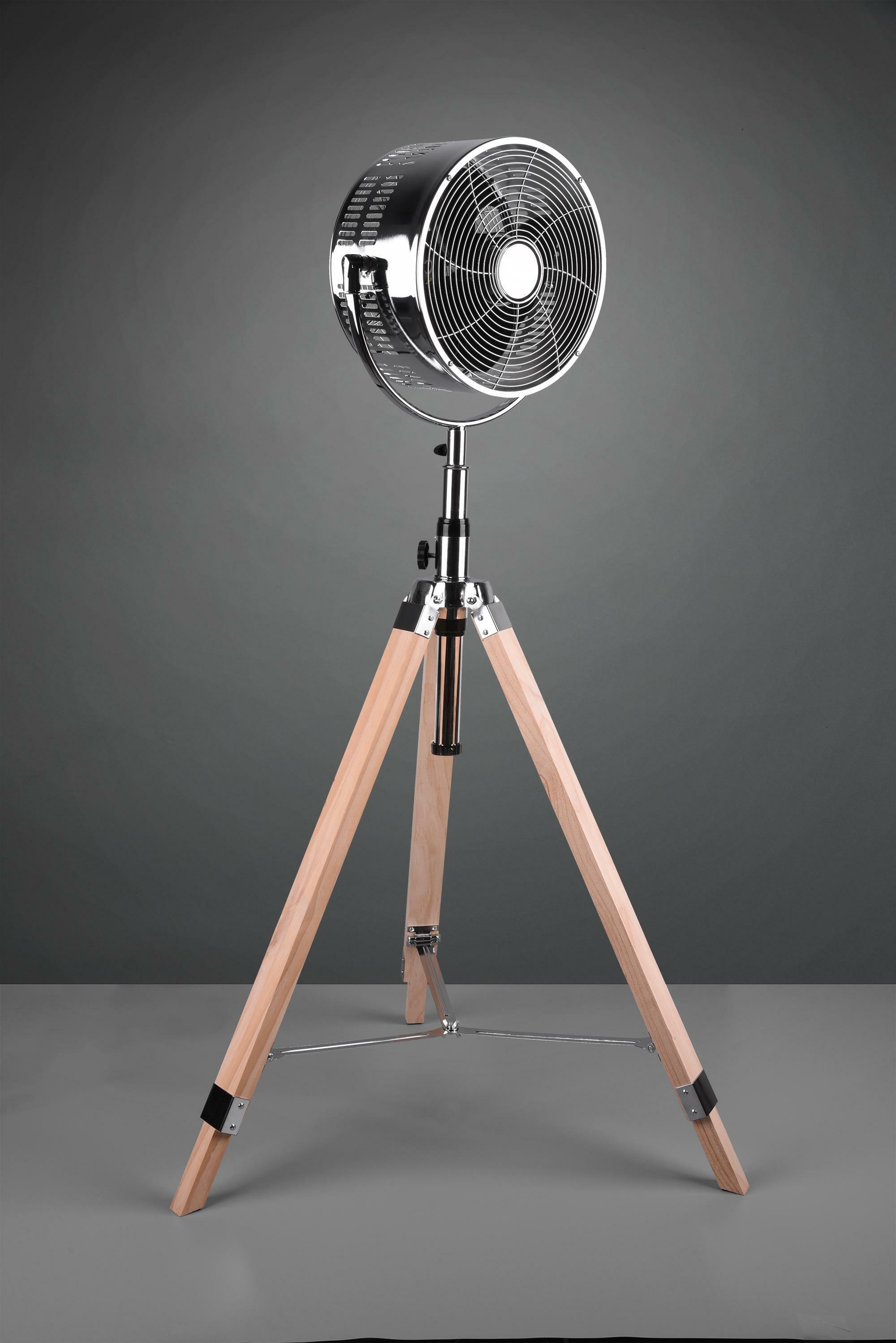 trio lighting tromso ventilatore da terra cromato e legno 3 piedi con interruttore 3 velocita' regolabile in altezza h. 140cm d. 28cm r036-06 - foto 1