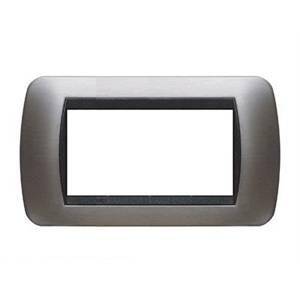 Livinglight placca 4 moduli colore acciaio spazzolato cornice nera l4804acs