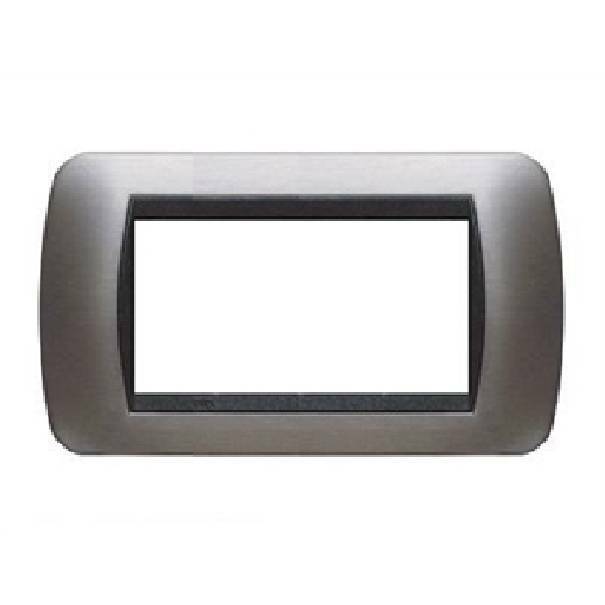 bticino bticino livinglight placca 4 moduli colore acciaio spazzolato cornice nera l4804acs - foto 1