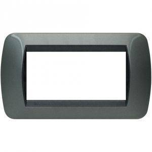 Livinglight placca 4 moduli colore acciaio cornice nera l4804ac