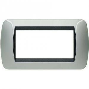 Livinglight placca 4 moduli colore alluminio cornice nera l4804al