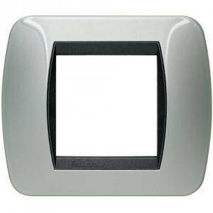 Livinglight placca 2 moduli color allumino cornice nera l4802al