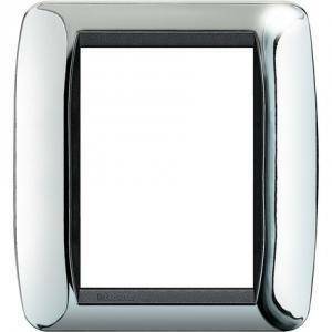 Livinglight international placca 3+3 moduli metallo colore cromo cornice nera l4826cr