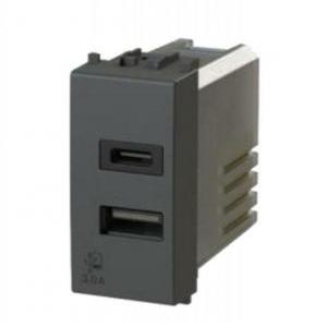 Presa usb con connettore tipo c e tipo a 3.0a gewiss chorus nera 4b.g12.usb.30