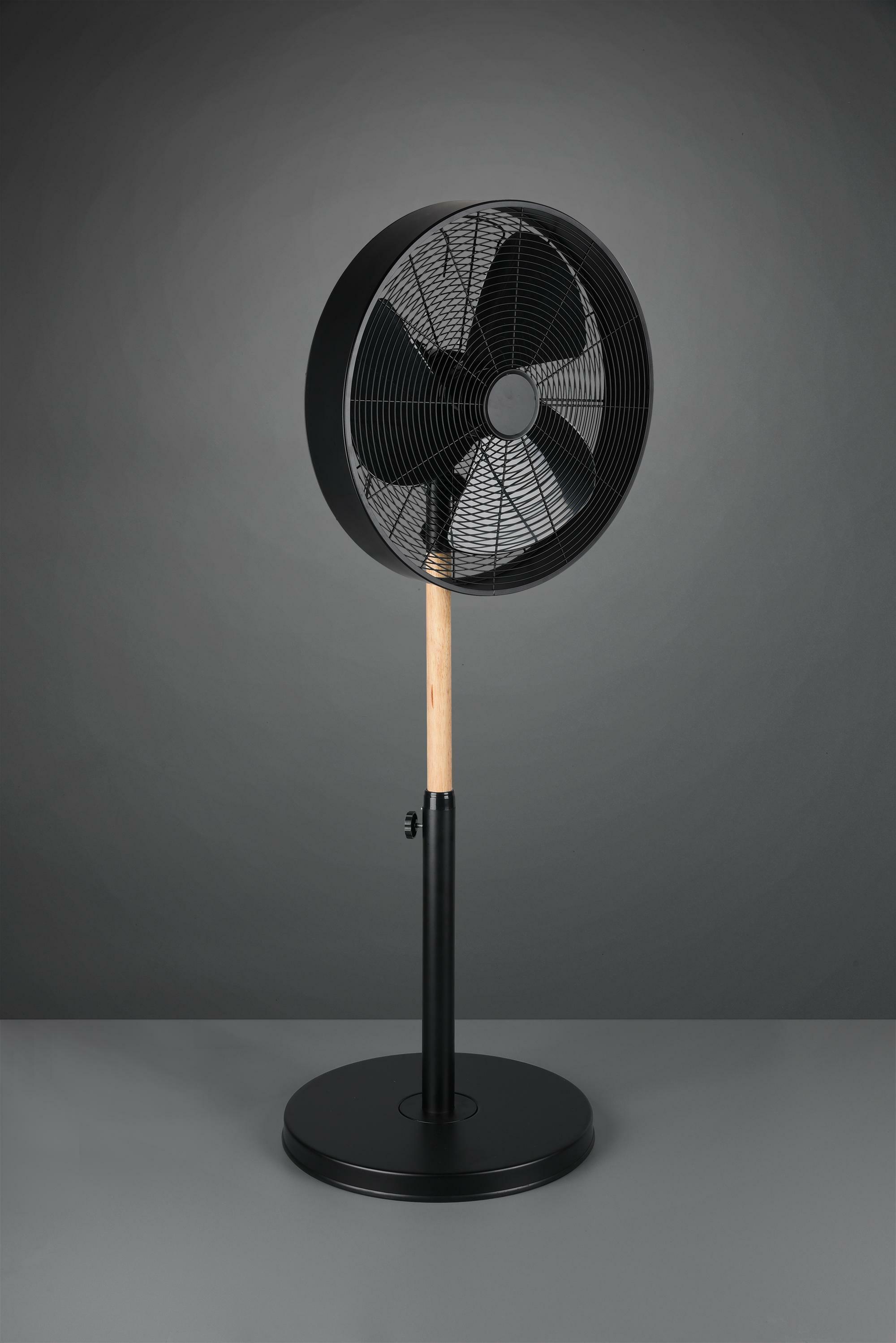 trio lighting viking ventilatore da terra nero e legno con interruttore 3 velocita' oscillante  e regolabile in altezza h. 120cm d. 45cm r034-32 - foto 1