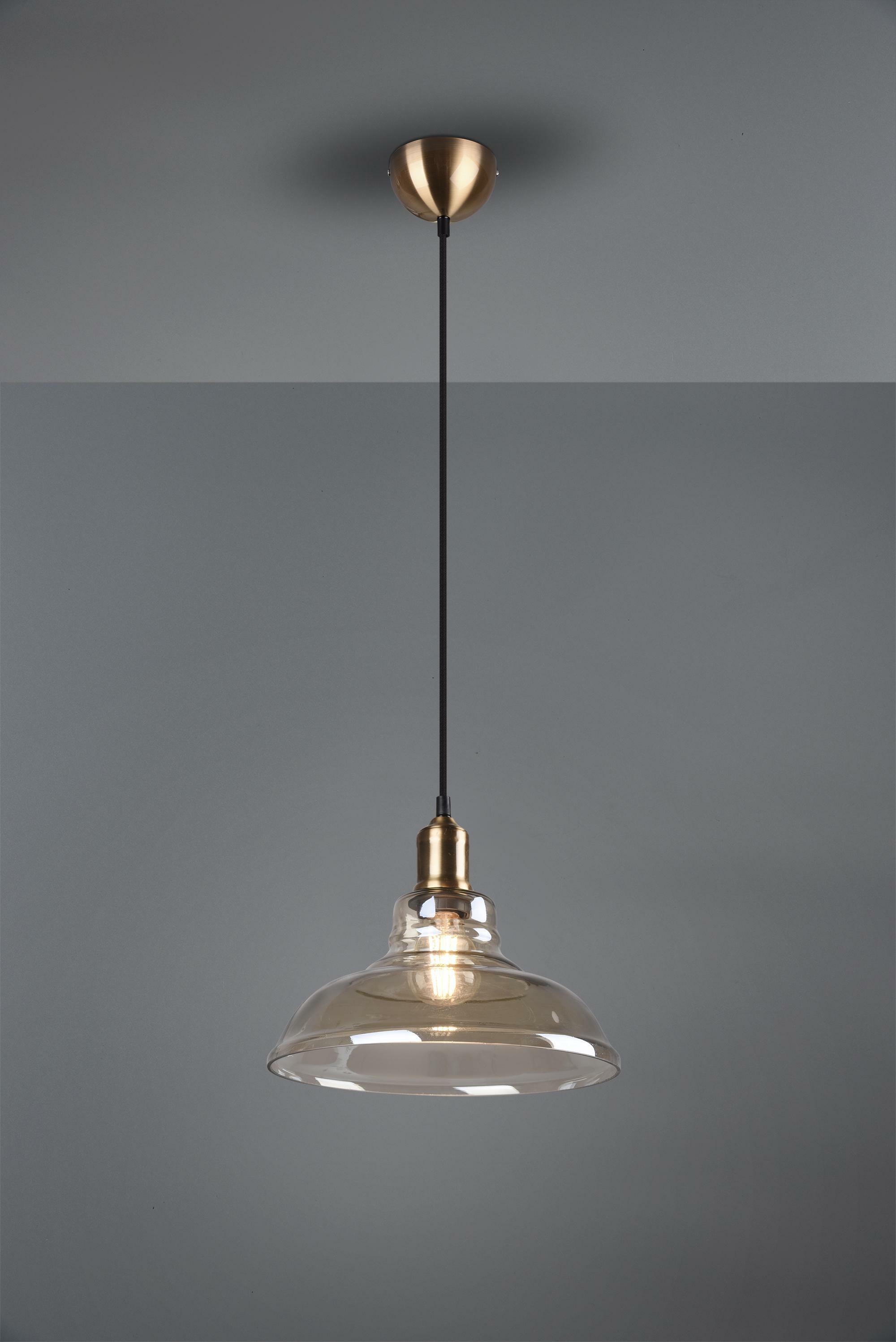 trio lighting aldo sospensione vetro campana ambra montatura ottone anticato d. 28cm r30731004 - foto 1