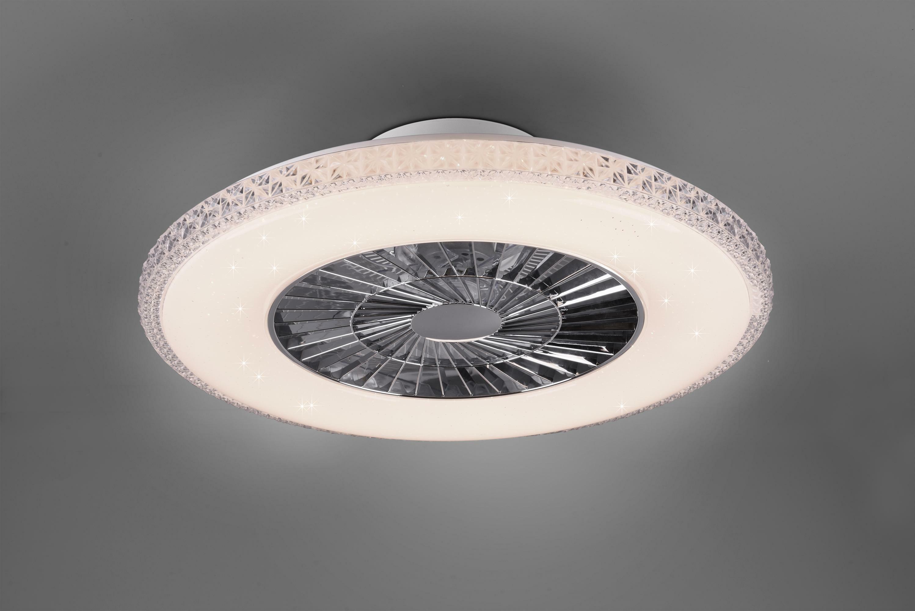 trio lighting harstad ventilatore e plafoniera led diffusore satinato ed effetto cristallo con telecomando multifunzione regolazione intensita' e temperatura di colore d.60cm r62412106 - foto 1