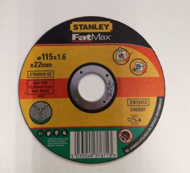 Disco Abrasivo da Taglio Stanley per Pietra Diametro 115 mm Spessore 1.6 mm Foro 22 mm - STA32612-QZ 