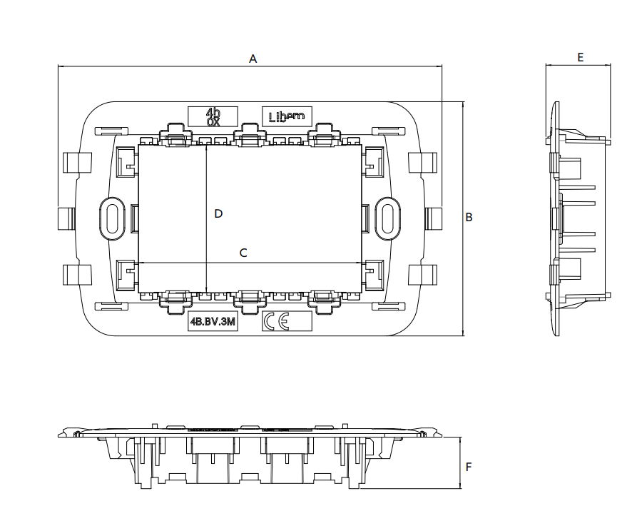 Supporto per scatole da incasso 4 Box Libero 2 moduli 74x74x18mm blu - 4B.BV.2M 02