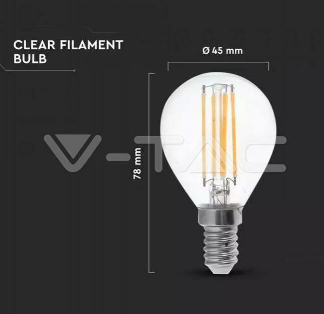 v-tac v-tac lampadina led a sfera e14 6w 2700k p45 filamento vt-2466 2845 - foto 4