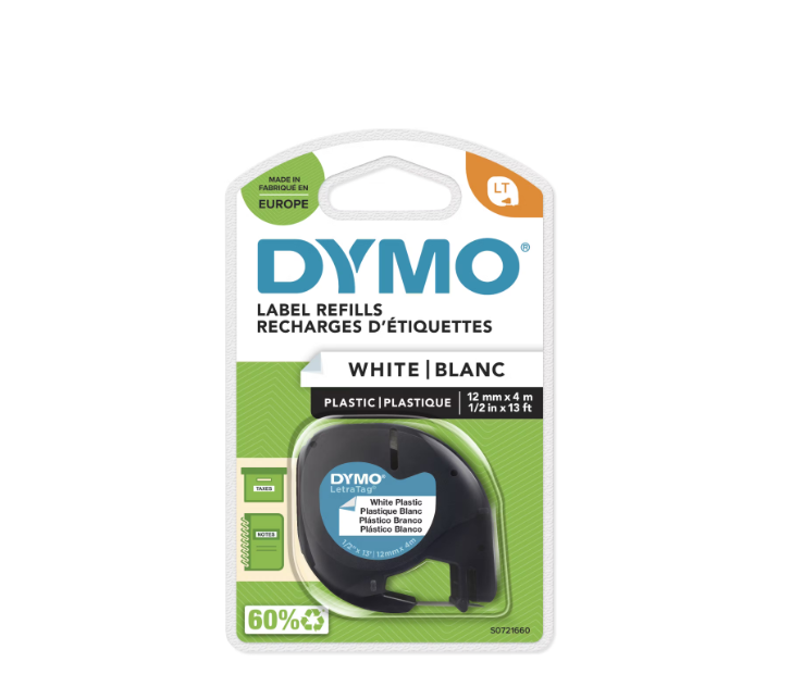 Nastro per etichettatrice Dymo LetraTag testo nero su etichetta bianca rullo da 4m - S0721660 01