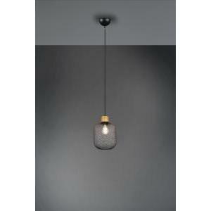 Calimero sospensione rete metallo nero con particolare in legno lampadina esclusa r30561032