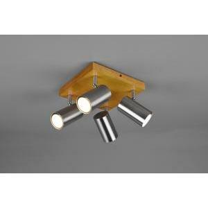Marley plafoniera 4 spots cilindro acciaio base legno naturale l. 22cm 812400407