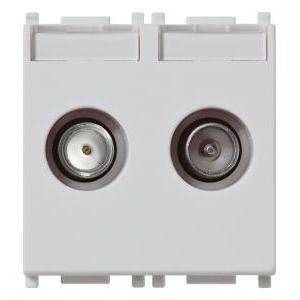 Plana silver presa coassiale  tv-rd-sat passante,demiscelata, 2 uscite con connettore maschio 14302.10.sl