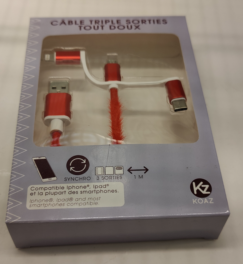 Cavo adattatore USB 3 in 1 La Chaise Longue morbido da 1m rosso - 40-2D-017 01