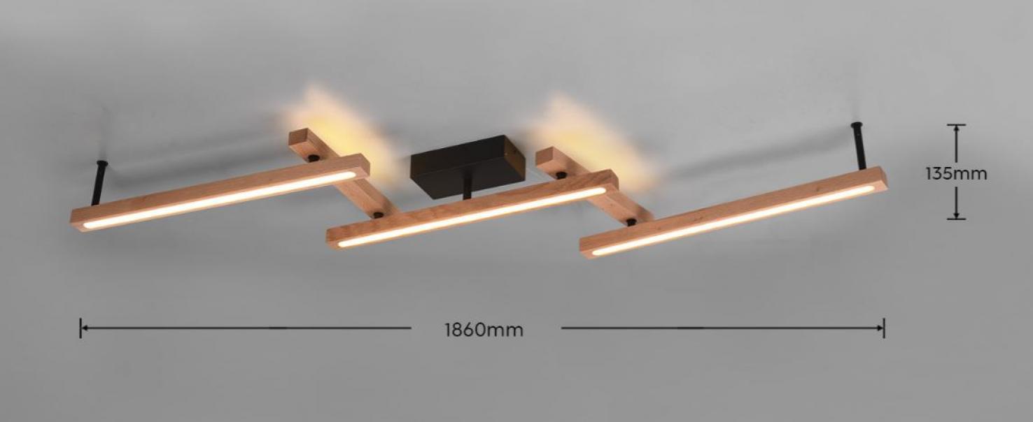 trio lighting trio lighting plafoniera led bellari 36w 2700-6000k 3 barre colore legno 626410530 - foto 2
