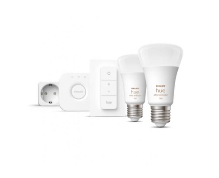 philips hue philips hue 2 lampadine led white and color ambiance e27 9w + bridge + dimmer swtich 929002468807 29141600 - foto 1