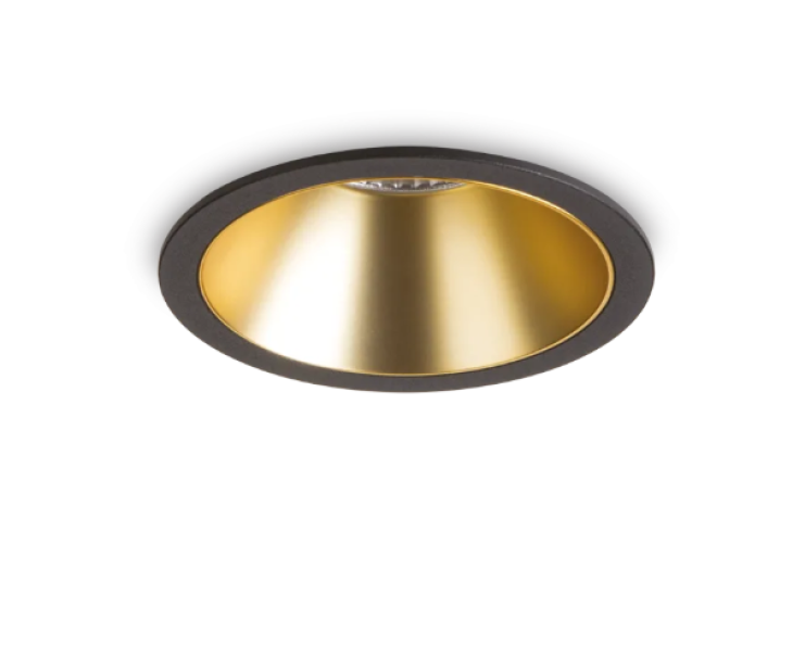 faretto da incasso led tondo nero con interno oro ideal lux game