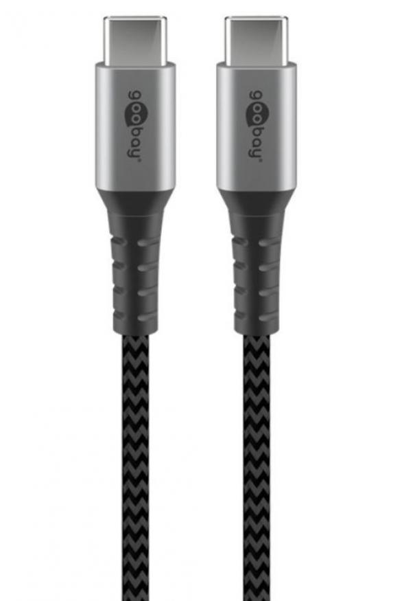 goobay cavo tessile 493027-usb-c maschio/usb-c maschio 1 m grigio - foto 1