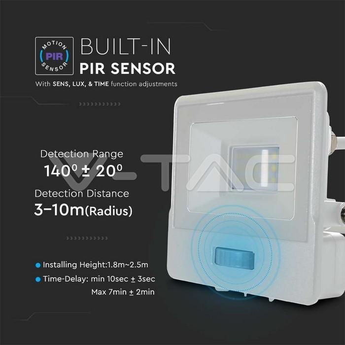 Proiettore led con sensore PIR V-tac 10W 4000K bianco VT-118S-1 - 20293 05