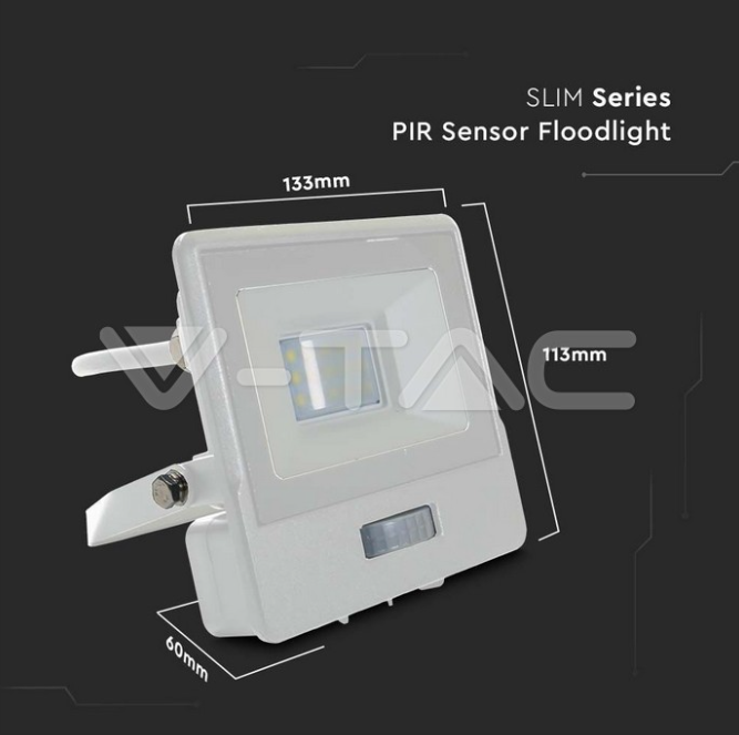 Proiettore led con sensore PIR V-tac 10W 6400K bianco VT-118S-1 - 20294 05