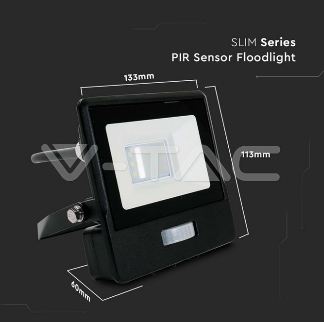 Proiettore led con sensore PIR V-tac 10W 6400K nero VT-118S-1 - 20282 05