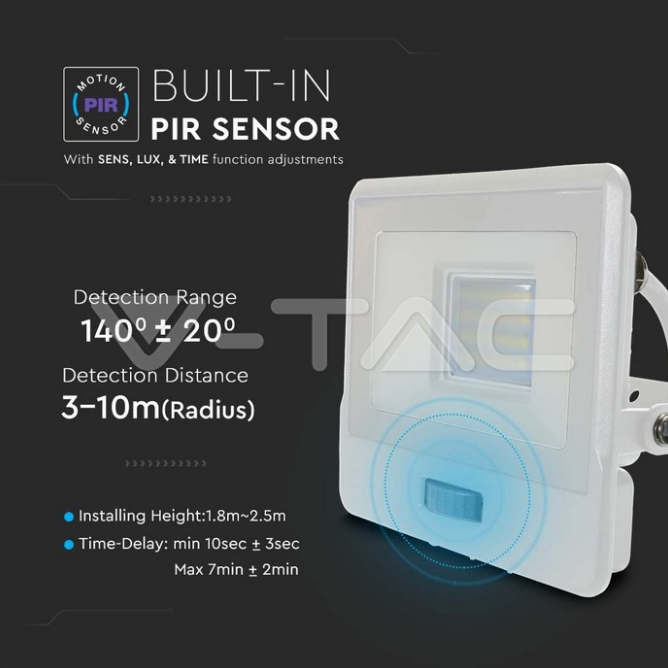Proiettore led con sensore PIR V-tac 20W 4000K bianco VT-128S-1 - 20296 03