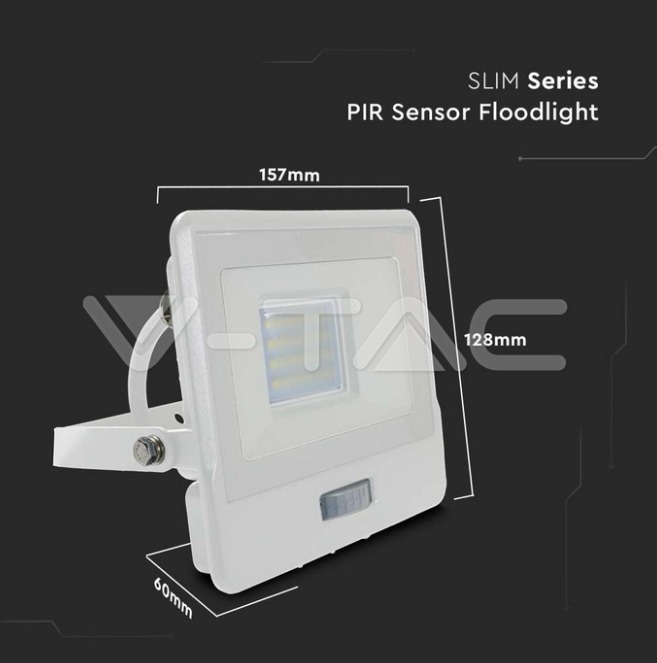 Proiettore led con sensore PIR V-tac 20W 4000K bianco VT-128S-1 - 20296 05