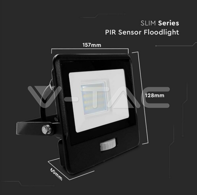 Proiettore led con sensore PIR V-tac 20W 4000K nero VT-128S-1 - 20284 04