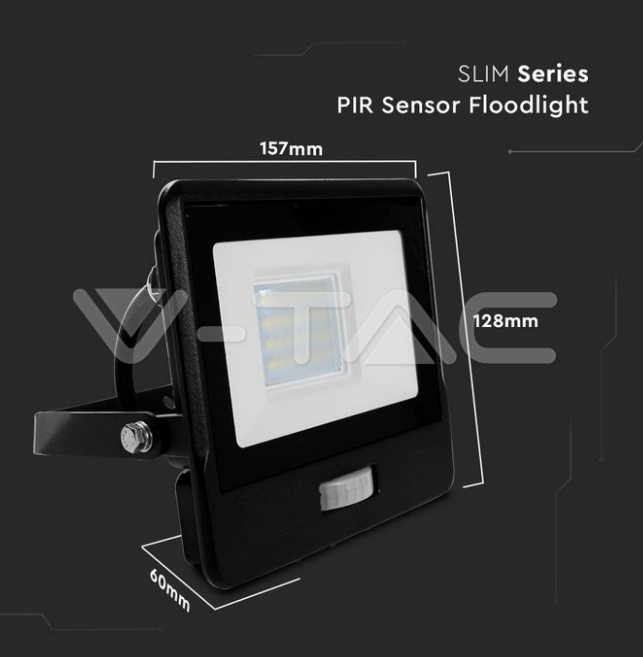 Proiettore led con sensore PIR V-tac 20W 6400K nero VT-128S-1 - 20285 04