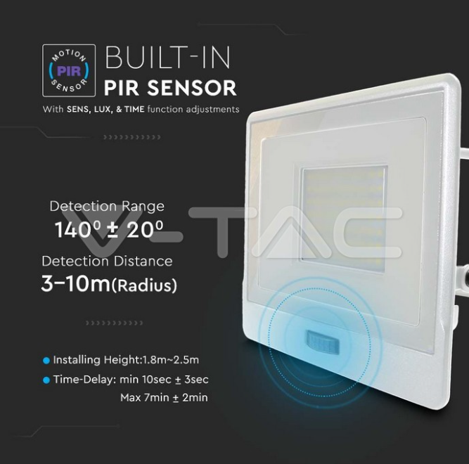 Proiettore led con sensore PIR V-tac 50W 4000K bianco VT-158S-1 - 20302 03