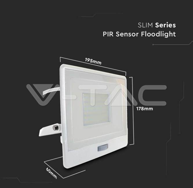 Proiettore led con sensore PIR V-tac 50W 6400K bianco VT-158S-1 - 20303 05