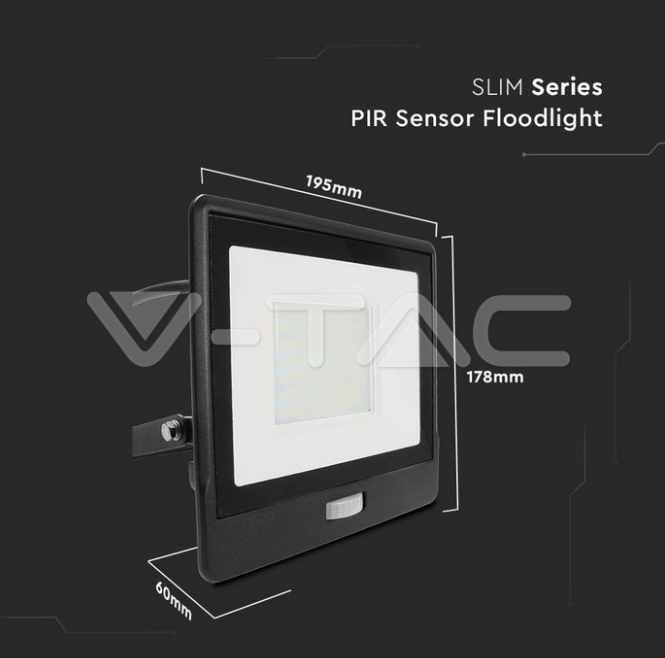 Proiettore led con sensore PIR V-tac 50W 6400K nero VT-158S-1 - 20291 05