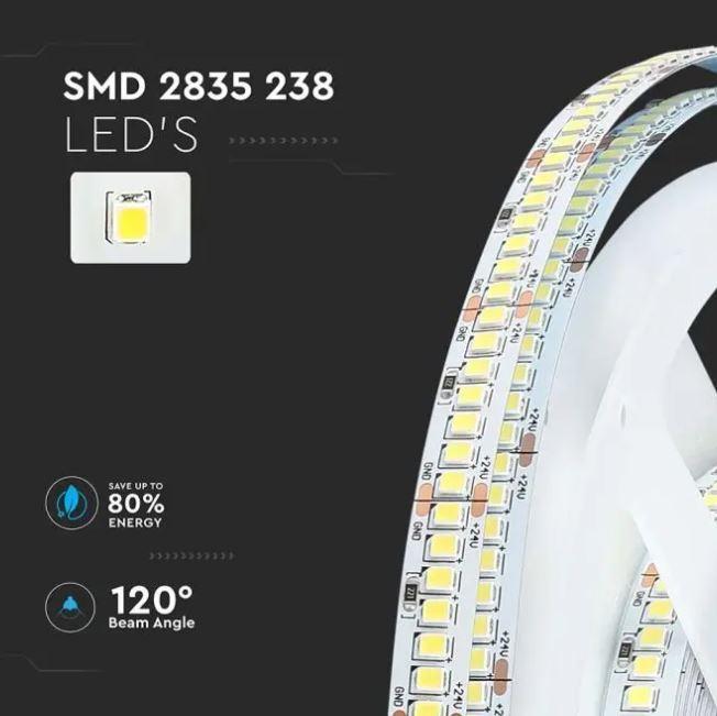v-tac striscia led 5 metri v-tac 212599 vt-2835-24v 3000k ip20 18w/m - foto 3