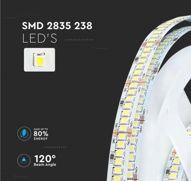 v-tac striscia led 5 metri v-tac 212600 vt-2835-24v 4000k ip20 18w/m - foto 2